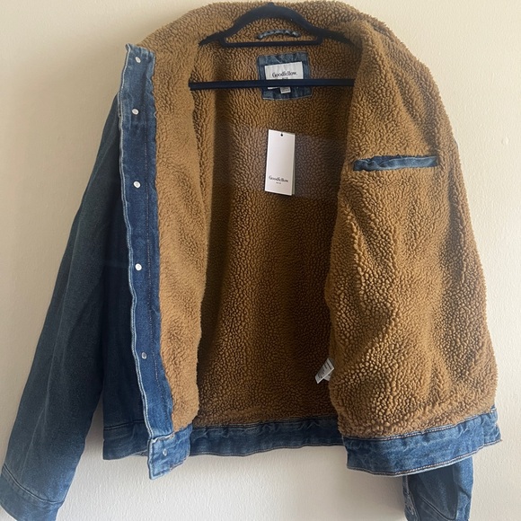 Goodfellow Blue Denim Jacket with Brown Collar Size XL - Picture 3 of 4